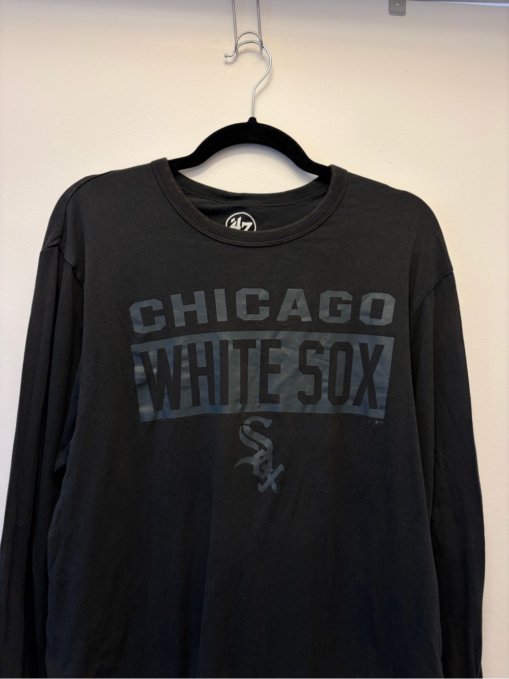 Chicago White Sox Long Sleeve T Shirt Men's Unisex Large Black 100% Cotton